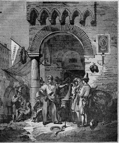 Sprzedawca makaronów makaronowych w Neapolu w XIX wieku. autorstwa Unknown artist
