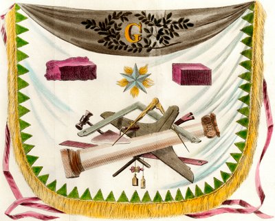 Fartuch Macon frank przedstawiający fartuch zdobiący symbole wolnego słońca. Rycina XIX-wieczna kolekcja prywatna autorstwa Unknown artist