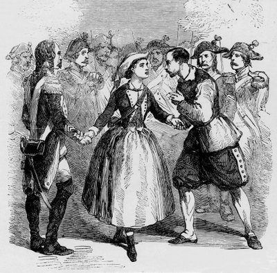 Mademoiselle Piccolomini w operze „Córka pułku” Gaetano Donizettiego w Teatrze Majesty w Londynie w 1856 roku. autorstwa Unknown artist