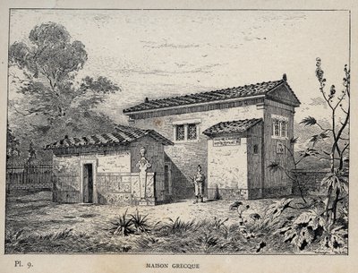 Maison Grecque (dom grecki) - rycina z 1889 r. w „Historia zamieszkiwania ludzi na Wystawie Powszechnej z 1889 r., autorstwa Charlesa GARNIERA - Librairie centrale des beaux-arts Paris 1889 autorstwa Unknown artist