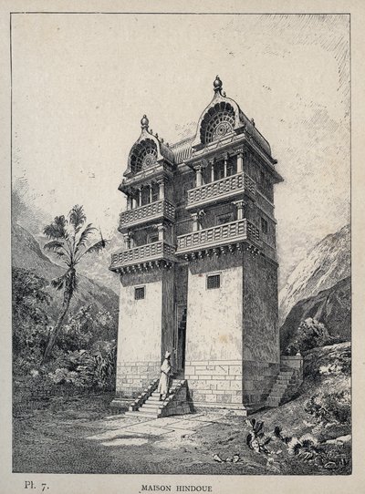 Maison Hindu (dom hinduski) - rycina z 1889 r. w „Historia zamieszkiwania ludzi na Wystawie Powszechnej z 1889 r., autorstwa Charlesa GARNIERA - Librairie centrale des beaux-arts Paris 1889 autorstwa Unknown artist