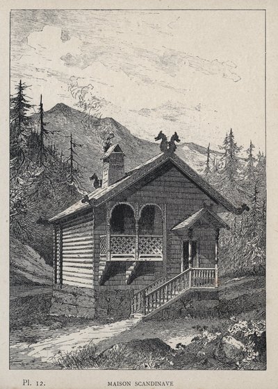 Maison Scandinavian (Dom Skandynawski) - rycina z 1889 r. w „Historia zamieszkiwania ludzi na Wystawie Powszechnej z 1889 r., autorstwa Charlesa GARNIERA - Librairie centrale des beaux-arts Paris 1889 autorstwa Unknown artist