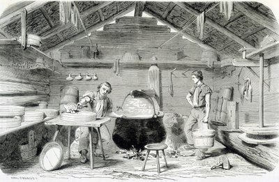 Robienie sera Gruyère w szwajcarskiej chacie, czyli serowarni w Alpach – w „Cuda przemysłu” Louisa Figuiera autorstwa Unknown artist