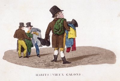 Mężczyzna sprzedaje ubrania na ulicy. autorstwa Unknown artist