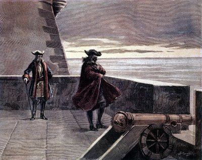 Człowiek z żelazną maską w swojej wieży. Grawerowanie z XIX wieku. autorstwa Unknown artist