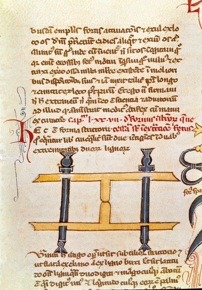 Strona rękopisu „Chirurgia” (MS. LAT.VII XXXII-3023) autorstwa Guillaume de Salicet (Guglielmo da Saliceto) (1207-1270) mnicha i lekarza. XIV-wieczna Biblioteca Marciana Wenecja autorstwa Unknown artist