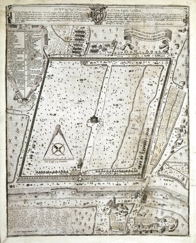 Mapa lazaretu w Mediolanie podczas Wielkiej Plagi w Mediolanie w 1630 r. (Rysunek autorstwa Unknown artist