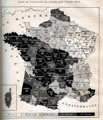 Mapa ignorancji we Francji w 1865 r. - autorstwa Unknown artist