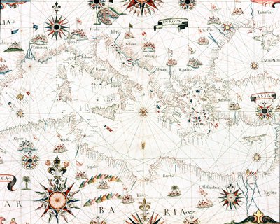 Mapa Morza Śródziemnego i wybrzeża (Szczegóły portulanskiego Castellini autorstwa Unknown artist