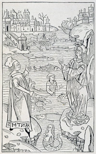 Zwierzęta i potwory morskie - strona tytułowa rozdziału ""De Piscibus""""Hortus Sanitatis"", wydanie Moguncji roku autorstwa Unknown artist