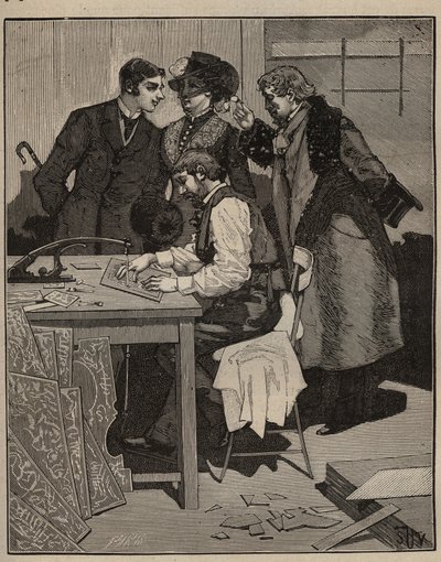Intarsja: intarsja ma pracę. Grawer z 1885 roku w „Les arts et metiers illustres” Adolphe BITARD. autorstwa Unknown artist