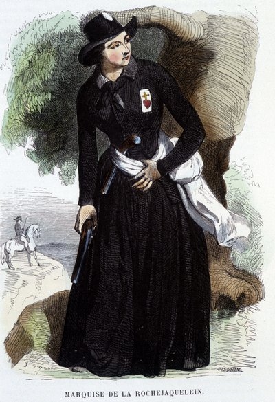 Marquise de La Rochejaquelein (lub La Rochejacquelein) (1772 - 1857) (na piersi insygnia Wandejczyków), grawer z XIX wieku autorstwa Unknown artist
