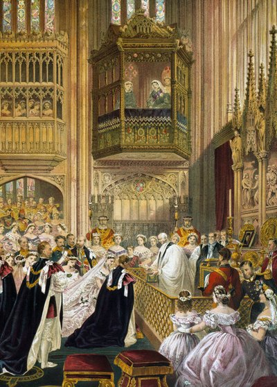 Małżeństwo księcia Walii (który został królem Anglii Edwardem VII) (1841-1910) z Aleksandrą z Danii (Alexandra Caroline Marie Charlotte Louise Julie of Schleswig-Holstein-Sonderburg-Glucksbourg (Schleswig Holstein Sonderburg Glucksbourg) (1844-19) autorstwa Unknown artist
