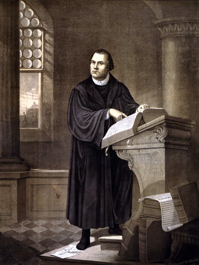 Marcin Luter (1483 - 1546) czyta w kościele. autorstwa Unknown artist