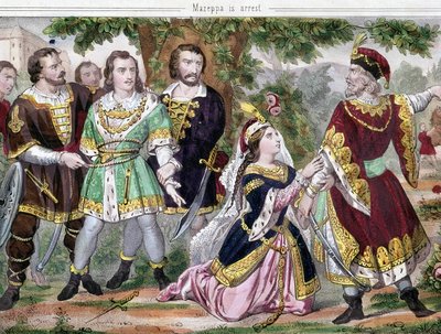 Mazeppa się zatrzymał. Ilustracja do wiersza Lorda Byrona „Mazeppa” wydanego w 1819 r. XIX wiek. autorstwa Unknown artist
