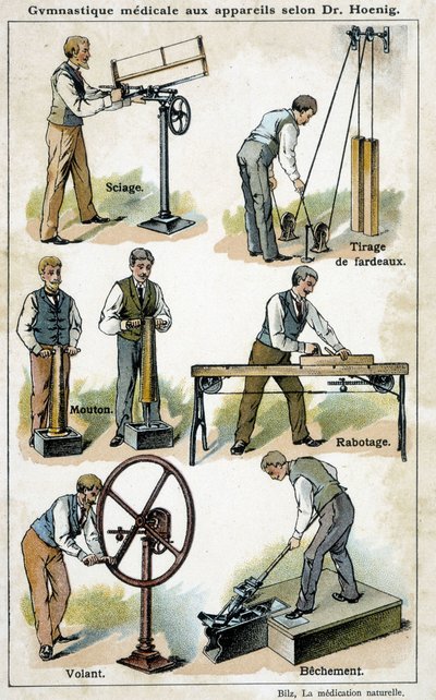 Gimnastyka medyczna z przyrządami wg dr Hoeniga - w „Bilz, naturalne leki”, koniec XIX wieku autorstwa Unknown artist