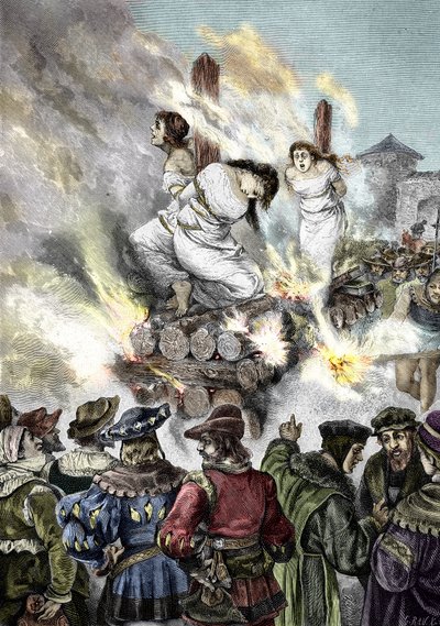 Średniowieczna inkwizycja: Palenie czarownic we francuskim mieście autorstwa Unknown artist