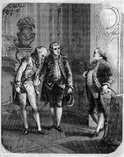 Spotkanie hrabiego Marbeuf, mianowanego wojskowym gubernatorem Korsyki w 1772 roku, z Pascalem (Pasquale) Paoli. W "" Pasquale Paoli lub na trasie Pontenuovo "" "przez F.D. Guerrazzi. 1872. autorstwa Unknown artist