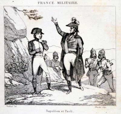Spotkanie Napoleona Bonaparte i Pasquale lub Pascala Paoli (1725 - 1807), Patriota Korsyka. Rycina XIX wieku. autorstwa Unknown artist