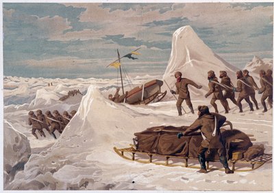Mężczyźni i sanki - w „Wybrzeżu morza polarnego, narracja ekspedycji arktycznej” dr Edward Moos, Marcus Nard & Co, Londyn autorstwa Unknown artist