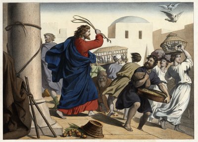 Kupcy wypędzeni ze świątyni. Anonimowy rycina z połowy XIX wieku. autorstwa Unknown artist