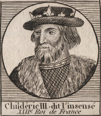 Dynastia Merowingów: Portret Childeryka III (714-755) Król Franków - CHILDERYK III (zm. 754) Król Franków, 741-751 i ostatni z Merowingów - rycina z „” Instruction sur l