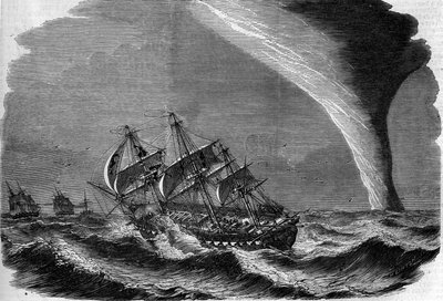 Zjawisko meteorologiczne: dziobek na morzu. Grawerowanie autorstwa Linton w „” The Illustrous World”” nr 49 z 20 marca 1858 r. autorstwa Unknown artist