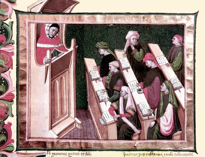 Średniowiecze: Nauczanie na uniwersytecie. Rękopis z początku XV wieku. Biblioteca Nazionale Centrale de Florence. autorstwa Unknown artist