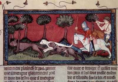 Miniaturowe polowanie na lisa z rękopisu ks. 1297 „” księga Króla Modusa i Królowej Ratio” Henri de Ferrieres (XIV wiek) autorstwa Unknown artist