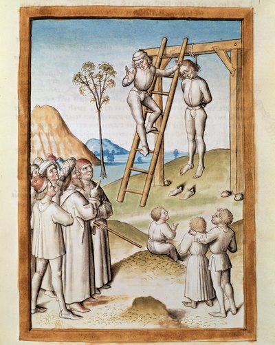 Miniaturowa scena wisząca zaczerpnięta z niemieckiego przekładu bajek „Kalila (Calila) i Dimna” Bidpaia. (ms. 1389, k. 117) ok. 1480 Chantilly, musee Conde autorstwa Unknown artist