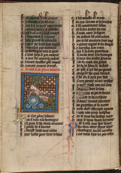 Miniatura Narcyza podziwiającego swoje odbicie w fontannie, z „Le Roman de la Rose” autorstwa Unknown artist