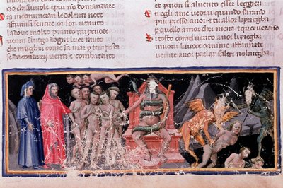Minos osądza występki i posyła dusze (pieśń 5 piekła, w Boskiej komedii) - miniatura autorstwa Unknown artist