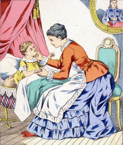 Mama śpiewa kołysankę swojemu dziecku do snu. autorstwa Unknown artist