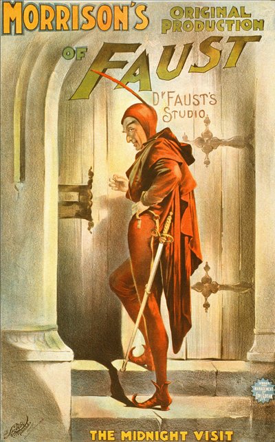 Oryginalna inscenizacja Fausta Morrisona: wizyta o północy - plakat do sztuki: ilustracja wizyty Fausta autorstwa Unknown artist