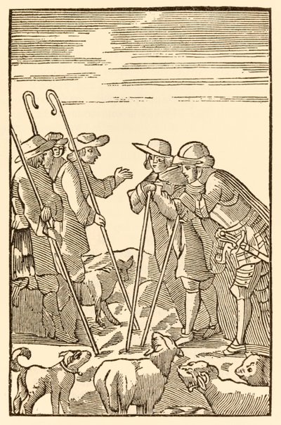 Mountain Delectable teraz wznoszą się z The Pielgrzym Postępu z tego świata, do tego, który ma nadejść John Bunyan (1628-1688) Chrześcijanie i pełni nadziei spotykają Pasterzy: Wiedza, Doświadczenie, Wat autorstwa Unknown