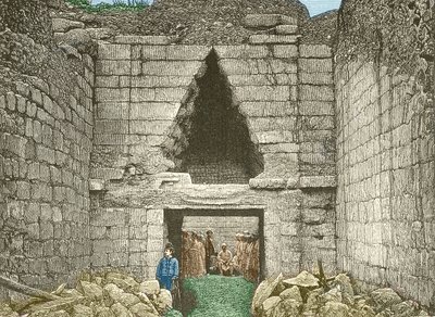 Myceny, brama lwów odkryta przez Schliemanna autorstwa Unknown artist