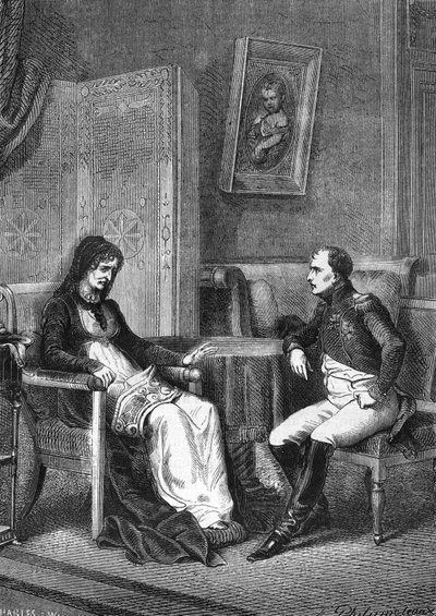 Napoleon I konsultował się ze swoją matką, Laetitią Bonaparte (Letizia Maria Ramolino) (1750-1836) przed opuszczeniem wyspy Elba w 1815 roku autorstwa Unknown artist