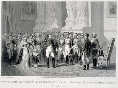 Napoleon powierza Imperatorkę i jej syna, króla Rzymu, Gwardii Narodowej (23 stycznia 1814) - w „Fasttes de Gardes nationales de France”” autorstwa Unknown artist