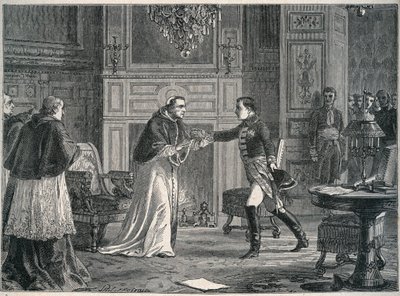 Napoleon odwiedzający papieża Piusa VII w Fontainebleau 1804 - Wizyta Napoleona I u papieża Piusa VII a Fontainebleau 1804 autorstwa Unknown artist