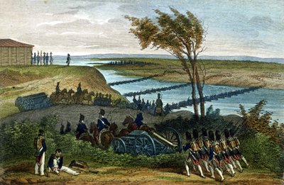 Wojna napoleońska: kampania rosyjska. Przejście rzeki Niemen (Dnjemen) w dniu 24.06.1812 r., która rozdziela oba imperia. Rycina XIX wieku. autorstwa Unknown artist