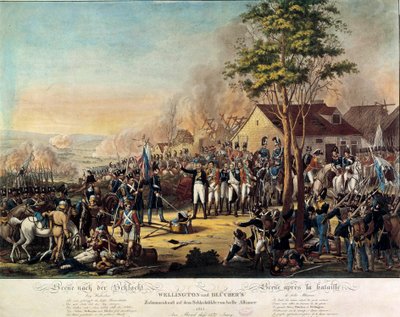 Wojny napoleońskie: Bitwa sojuszu Belle lub Waterloo wygrana 18.06.1815 przez siły zbrojne pod rozkazami Artura Wellesleya, księcia Wellington (1769-1852) i księcia Bluchera autorstwa Unknown artist