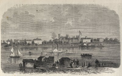 Stan Nowy Jork – Ustanowienie Komisji Emigracyjnej – Ward Island – Grawerowanie w „Ilustrowanym Wszechświecie” z 1869 roku autorstwa Unknown artist