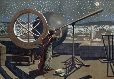 Hipparch Nicei. (Hipparkhos) w Obserwatorium Aleksandryjskim Astronom grecki (w Bytynii, II w. p.n.e.) według „Nauka i jej ludzie” Louisa Figuiera. Barcelona 1881 autorstwa Unknown artist