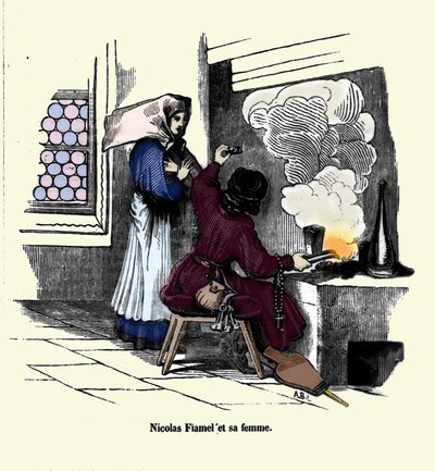 Nicolas Flamel (1330-1418) z żoną. autorstwa Unknown artist
