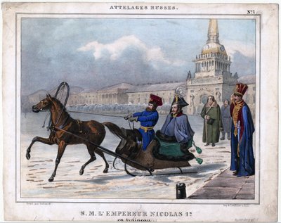 Nicolas I en traineau - Mikołaj I z Rosji w saniach - Anonim - 1850 - Litografia, akwarela - 21,3x26,8 - Kolekcja prywatna autorstwa Unknown artist