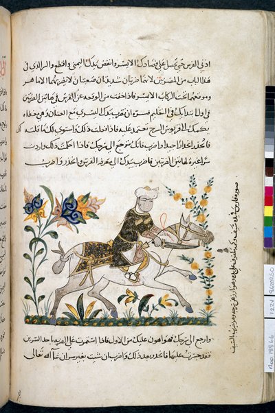 Nihāyat al-suʾl wa-al-umnīyah fi taʿlīm al-furūsīyah, Add MS 18866, f.122v, c.1371 (tusz i pigment na papierze) autorstwa Unknown artist