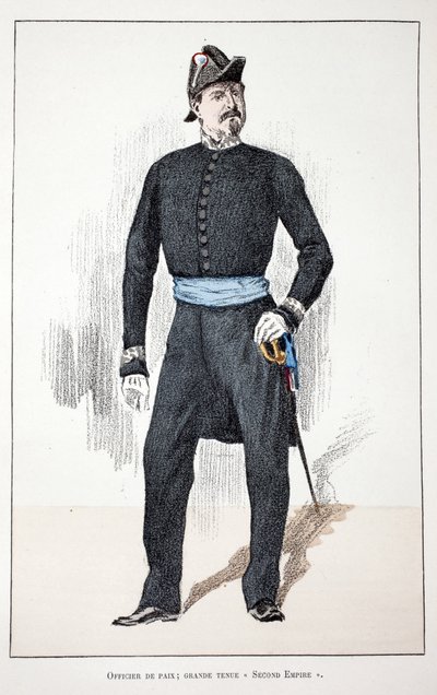 Oficer Pokoju Wielkiego Drugiego Cesarstwa (1852-1870). Akwaforta w kolorach, dla ilustracji „Historia Korpusu Strażników Pokoju”” wydana pod auspicjami Louisa Lepine’a (1846-1933) prefekta policji Sekwany, autorstwa Alfreda Reya (1864- autorstwa Unknown artist