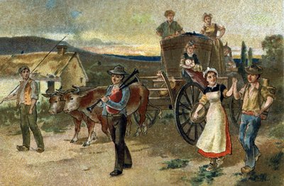 Stary zwyczaj obchodzony w regionie Burgundii: Dożynki. Ostatni rocznik. Chromolitografia z końca XIX wieku. autorstwa Unknown artist