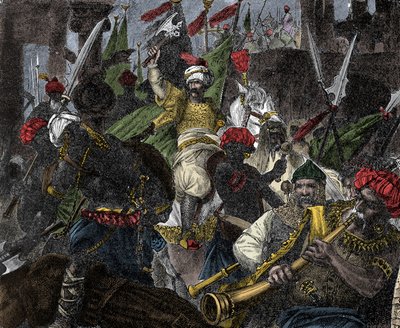 29 maja 1453 r. szturm na Konstantynopol przez sułtana Mahometa II Imperium Osmańskiego - zdobycie Konstantynopola: armia osmańskiego sułtana Mehmeta II (Mehmed II Zdobywca lub Muhammad II Fatih) (1430-1481) oblegała miasto Konstantynopol w 1 autorstwa Unknown artist