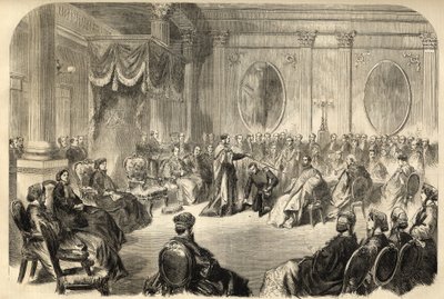 Order Świętego Patryka - Najbardziej Znani Order Świętego Patryka - Inwestytura Rycerza w Order Świętego Patryka w Dublinie, Irlandia w XIX - Grawerowanie 1866 autorstwa Unknown artist